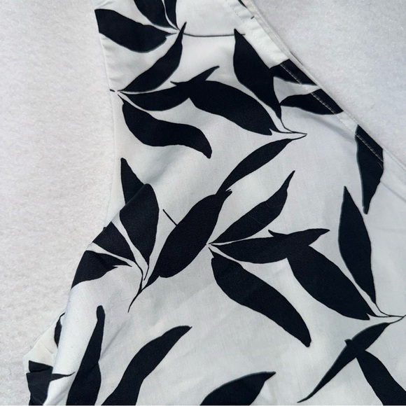 One-Shoulder Black and White Leaf Print Top formal business casual beach summer - Picture 3 of 15